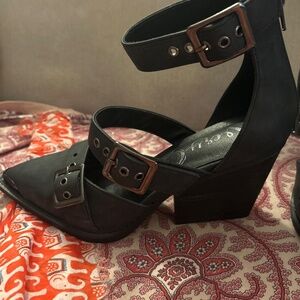 New Women's Very G 'Irina' Leather Charcoal Black Block Wedge Shoe Size 10